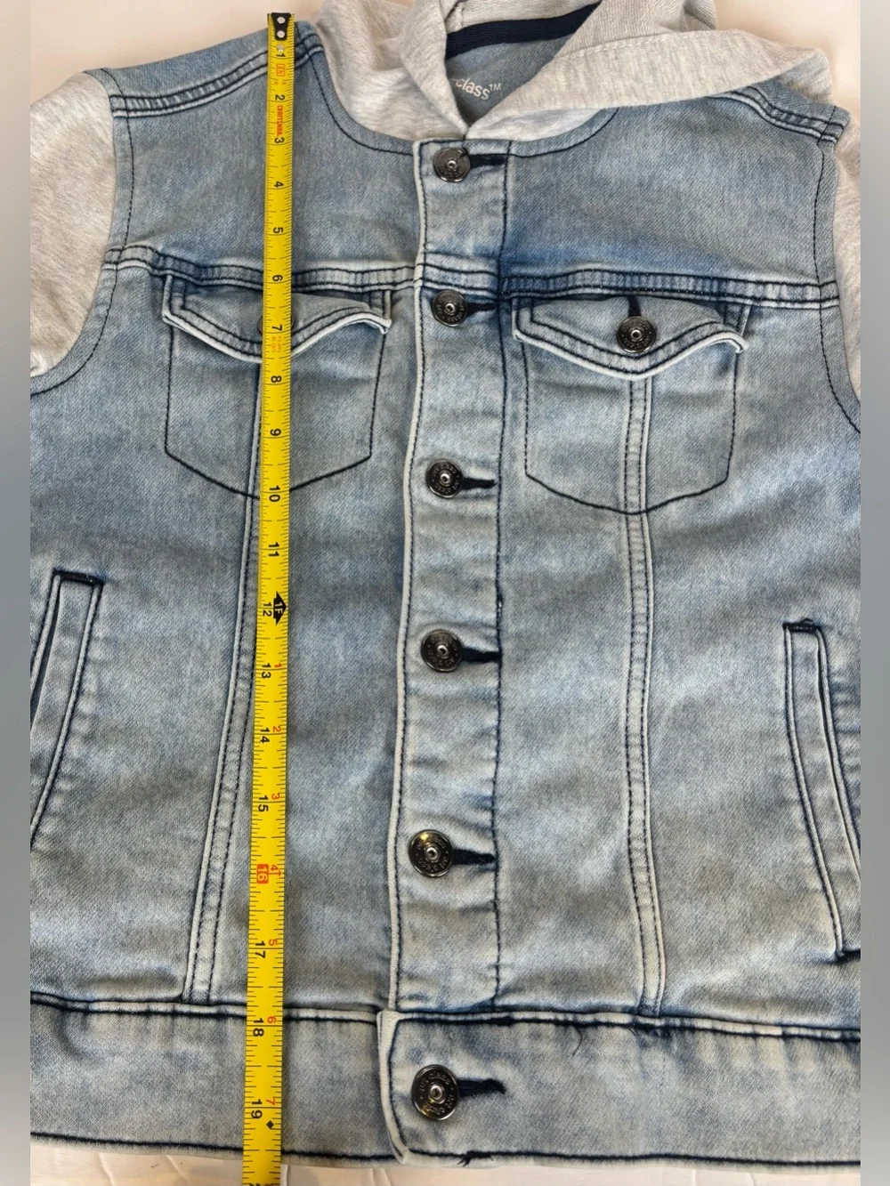 Art Class Kids Denim Hoodie Jacket Light Wash Gray Sleeves Size M 8/10